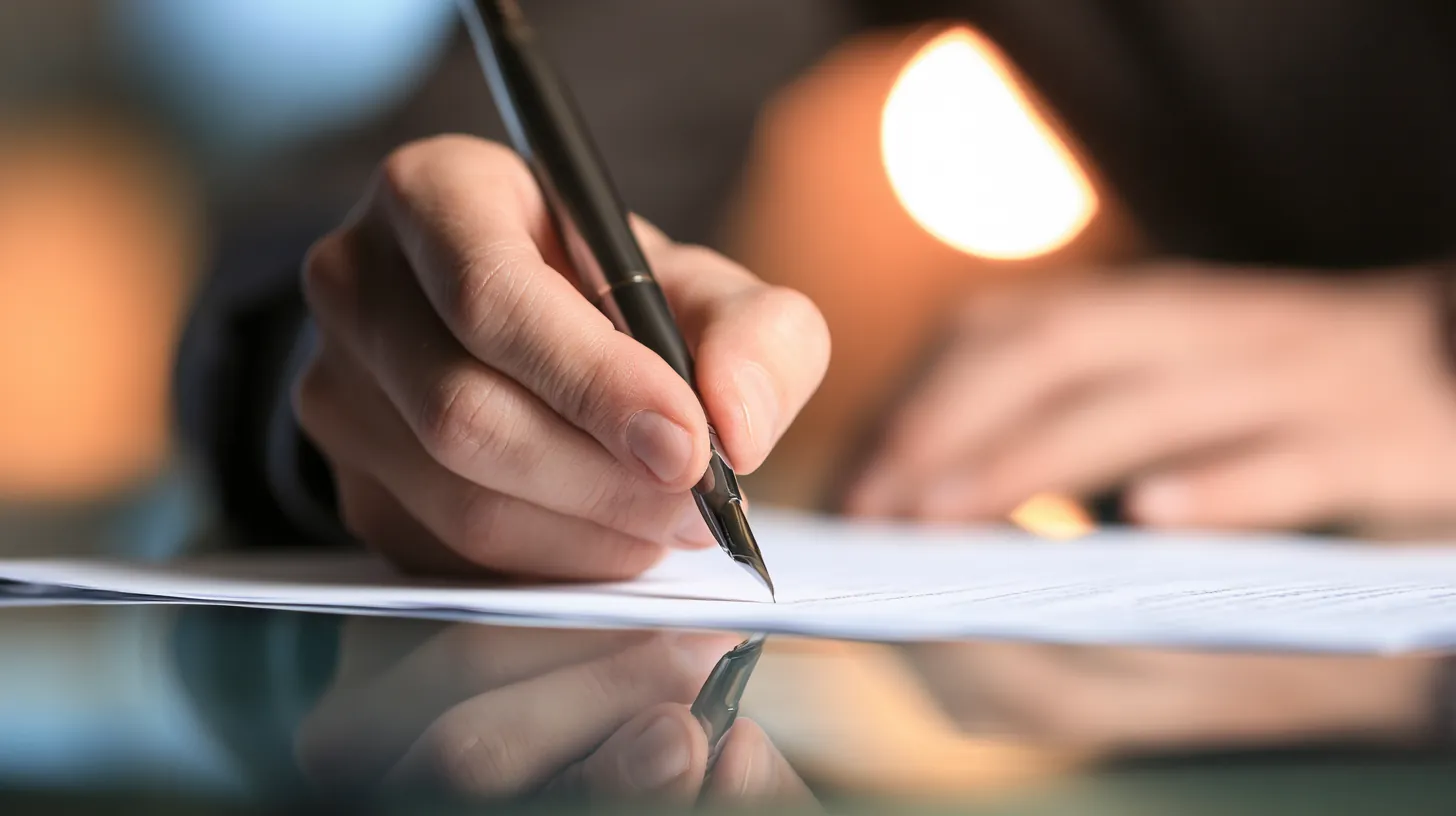 Close-up of American hands signing a personal loan request document