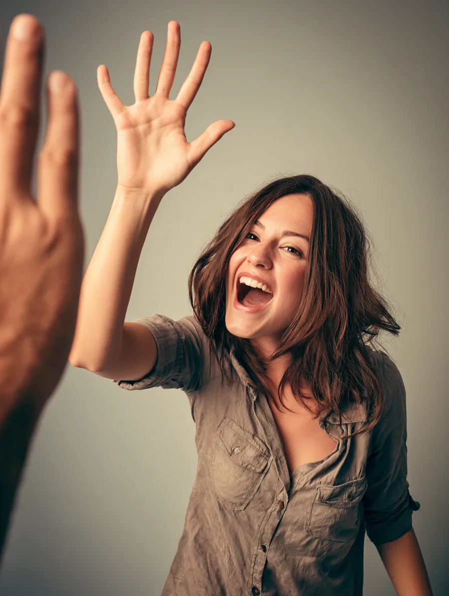 American woman celebrating a personal loan approval with a high five